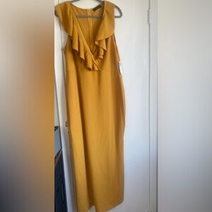 Fashion to figure ruffle neckline mustard maxi dress